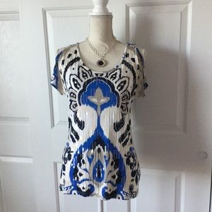 Ikat Print Cold Shoulder Top